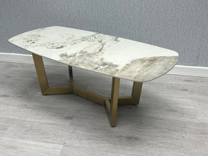 Sorrento Gold Frame Ceramic Coffee Table With Marble Finish - Oval or Rectangular Option