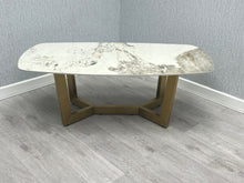 Load image into Gallery viewer, Sorrento Gold Frame Ceramic Coffee Table With Marble Finish - Oval or Rectangular Option
