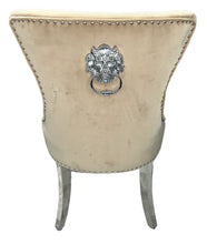 Load image into Gallery viewer, Chelsea (Chrome Legs) With Lion or Ring Knocker- Available in Cream, Black or Grey Plush
