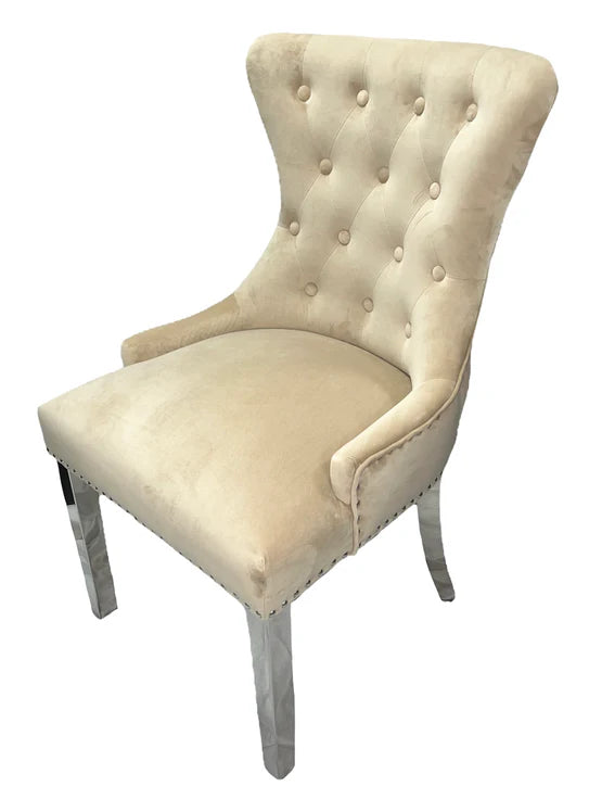 Chelsea (Chrome Legs) With Lion or Ring Knocker- Available in Cream, Black or Grey Plush