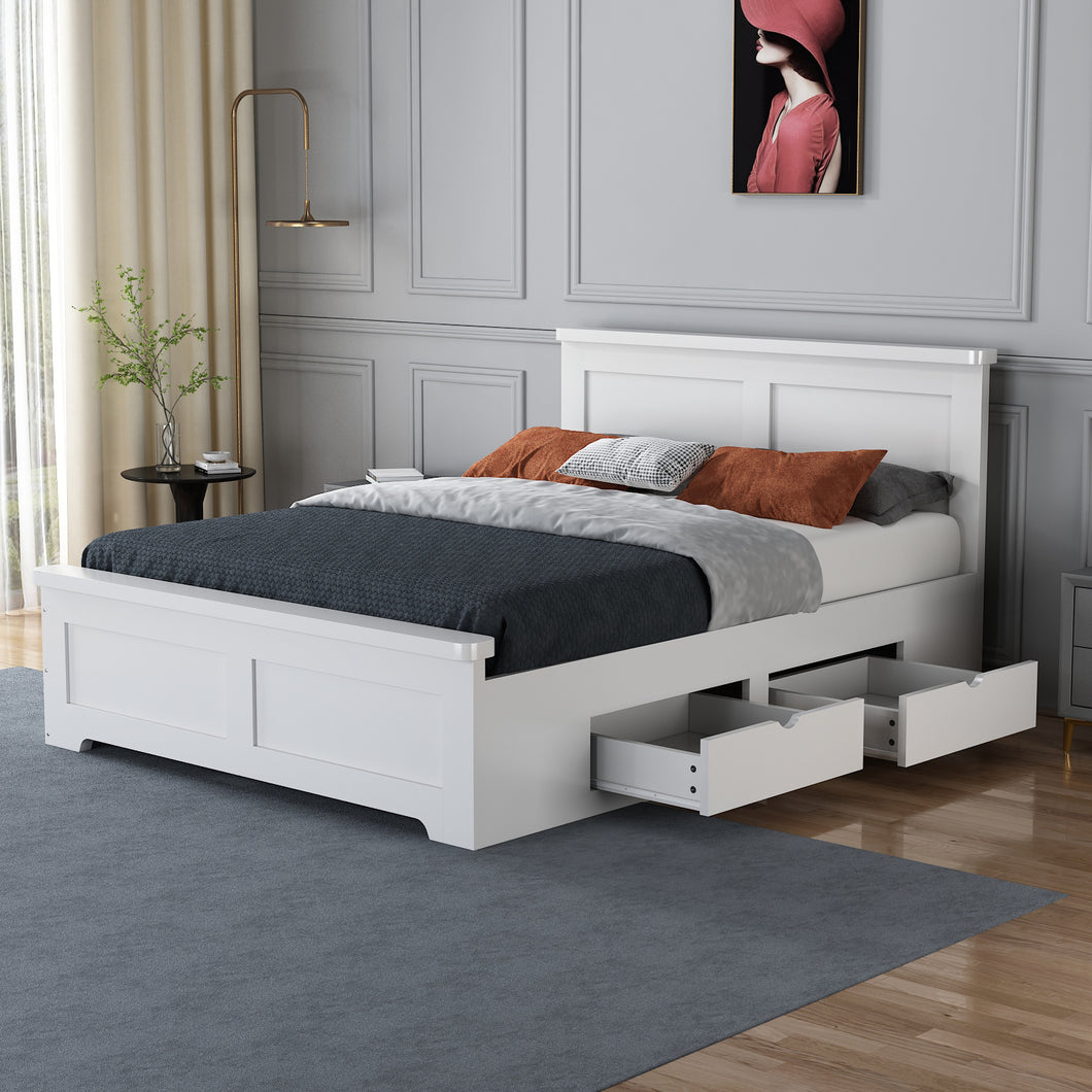 CONWAY Wooden Storage Bed With Drawers - Available in Grey or White