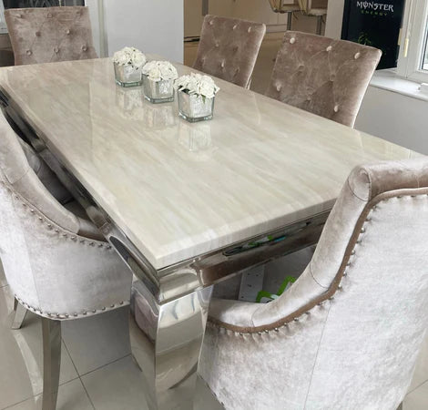 Lewis Stone Dining Table With Marble Design - Available in Multiple Sizes
