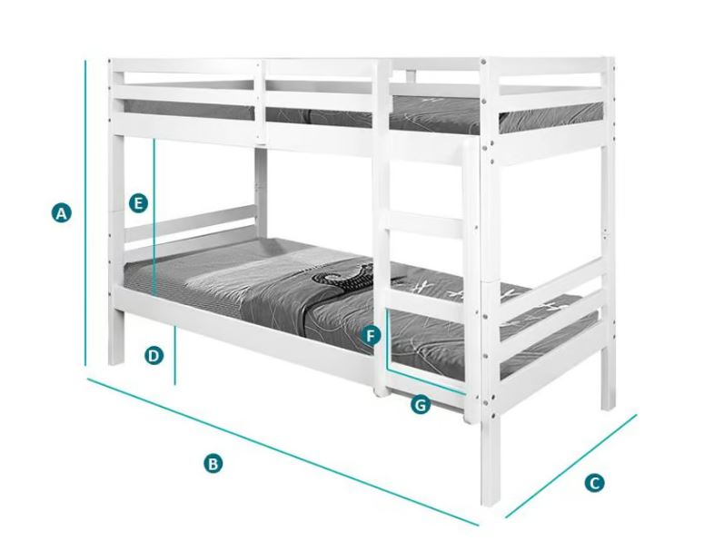 Durham Bunk Bed - White - Available in Single 2"6Ft or 3Ft