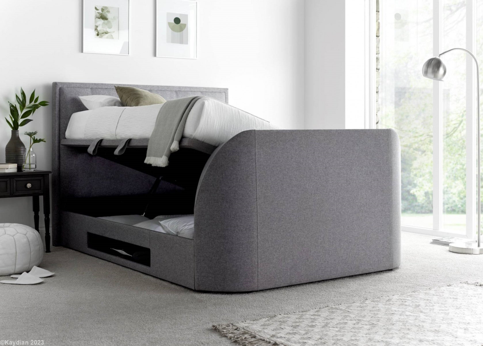 Fal TV Side Lift Storage Bed - Available in Grey or Slate - Double, KingSize & SuperKing Sizes