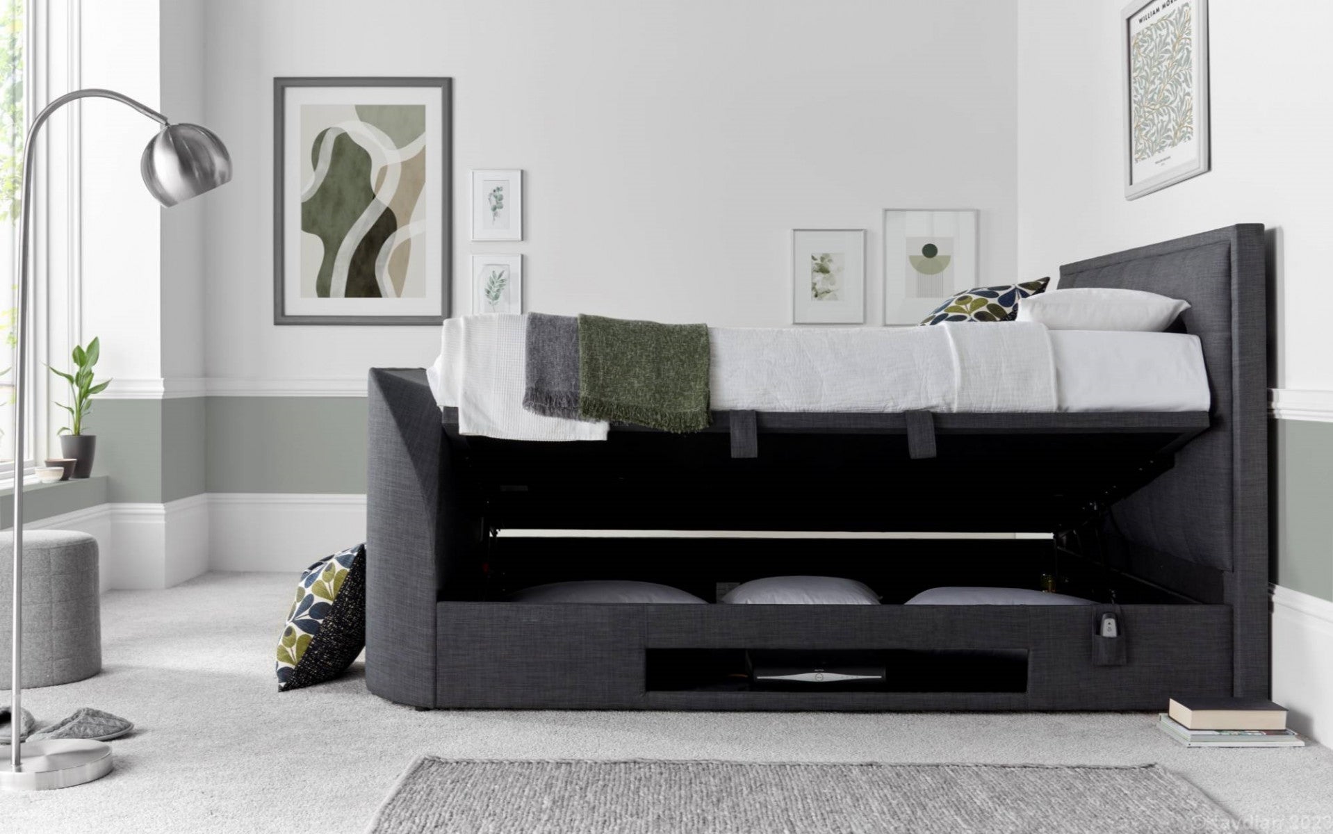 Fal TV Side Lift Storage Bed - Available in Grey or Slate - Double, KingSize & SuperKing Sizes