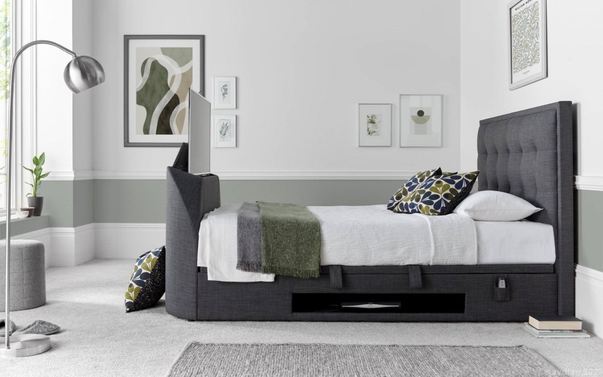 Fal TV Side Lift Storage Bed - Available in Grey or Slate - Double, KingSize & SuperKing Sizes