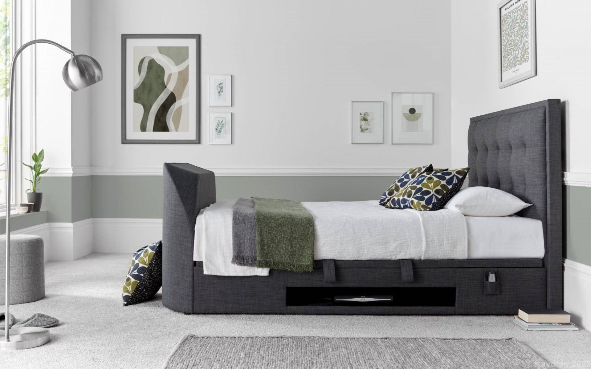 Fal TV Side Lift Storage Bed - Available in Grey or Slate - Double, KingSize & SuperKing Sizes