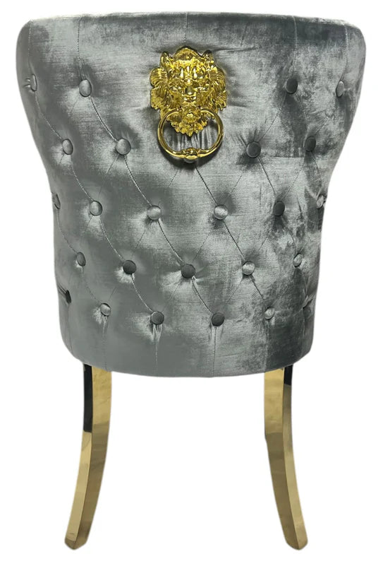 G-Lewis Dining Chair With Lion & Gold Legs - Available in Light Grey or Mink