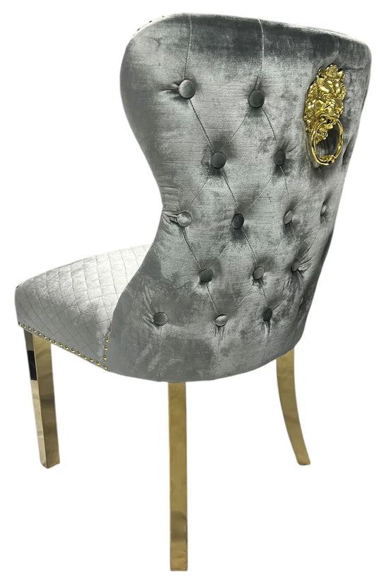 G-Lewis Dining Chair With Lion & Gold Legs - Available in Light Grey or Mink