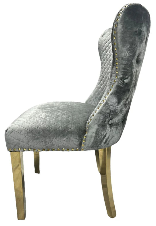 G-Lewis Dining Chair With Lion & Gold Legs - Available in Light Grey or Mink