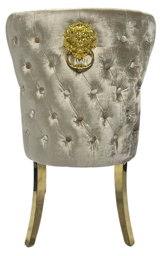 G-Lewis Dining Chair With Lion & Gold Legs - Available in Light Grey or Mink