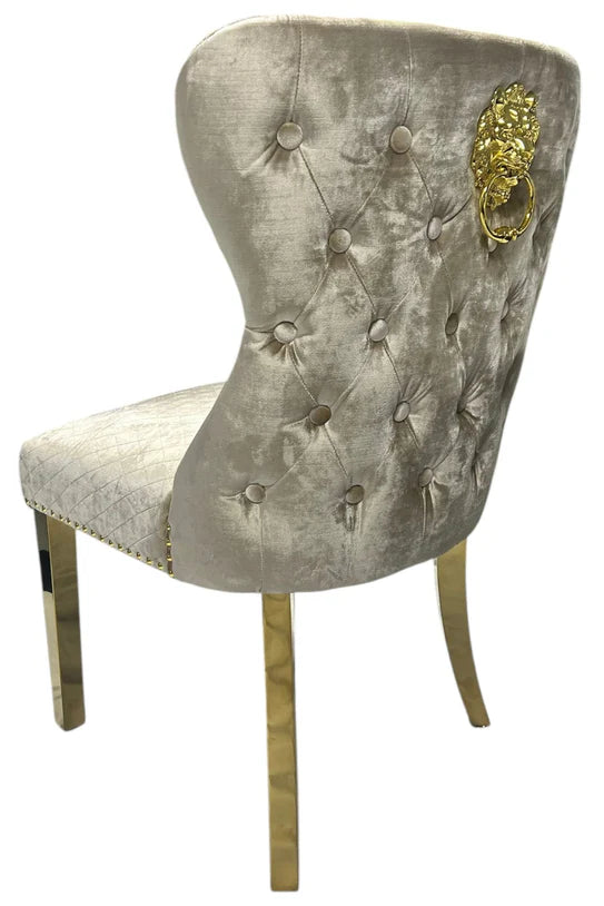 G-Lewis Dining Chair With Lion & Gold Legs - Available in Light Grey or Mink
