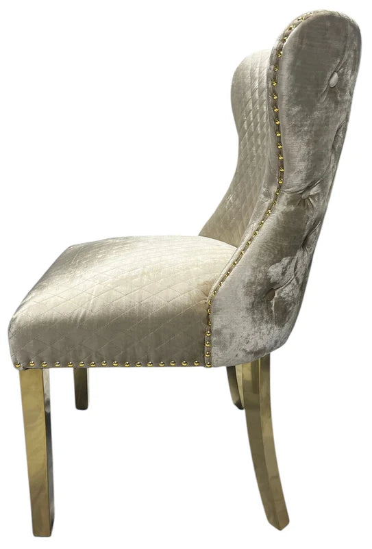 G-Lewis Dining Chair With Lion & Gold Legs - Available in Light Grey or Mink