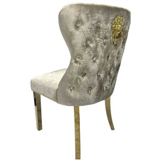 G-Lewis Dining Chair With Lion & Gold Legs - Available in Light Grey or Mink