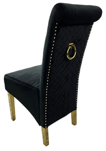 Luxury G-Lucy Chair (Ring Knocker/Gold Legs) - Available in Dark Grey, Cream or Black Plush