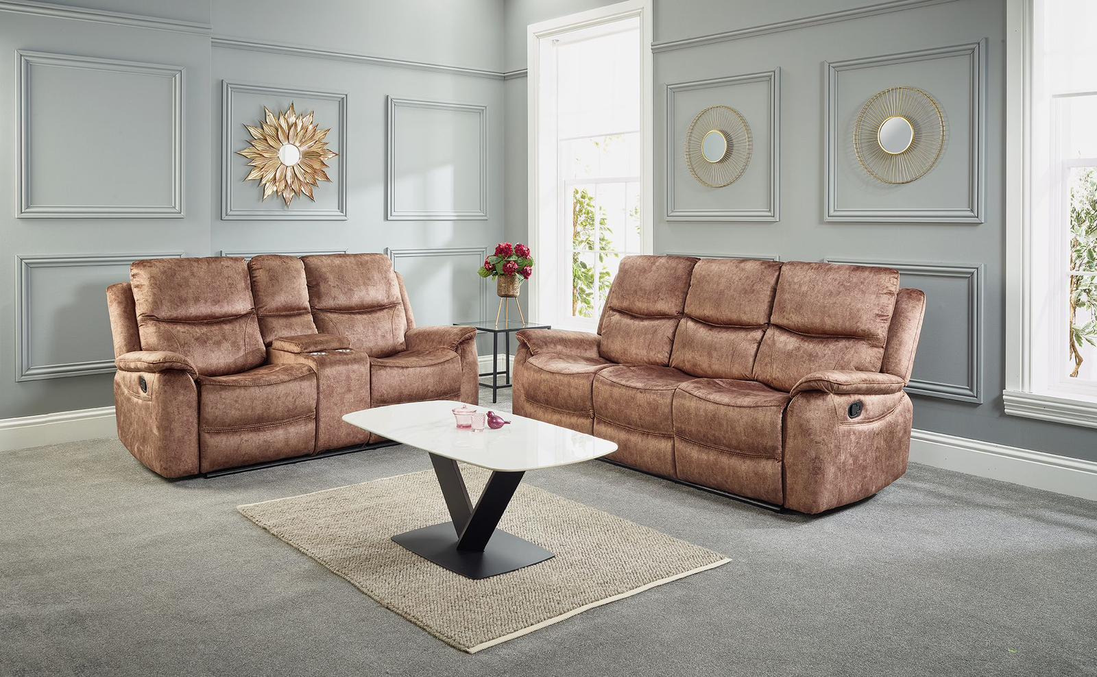 Designer Nico Sofa Set - Available in 3+2 - Colour Options Marble Grey or Marble Brown/Tan