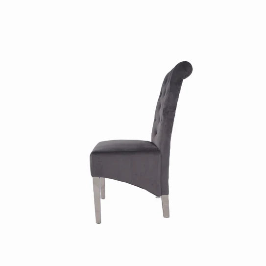 Designer Lucy Chair - PU or Crushed Velvet - Wooden or Chrome Legs - Available in Black, Cream or Dark Grey
