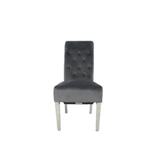 Load image into Gallery viewer, Designer Lucy Chair - PU or Crushed Velvet - Wooden or Chrome Legs - Available in Black, Cream or Dark Grey
