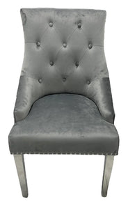 Stylish Jessica Chair Ring Knocker Chrome or Black Leg - Colours available Dark Grey, Mink or Silver