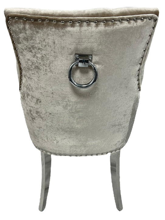 Stylish Jessica Chair Ring Knocker Chrome or Black Leg - Colours available Dark Grey, Mink or Silver