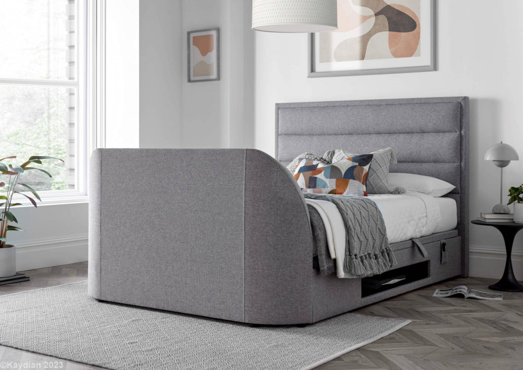 KIR TV Storage Bed - Grey or Slate - Available in Double, Kingsize & Superking