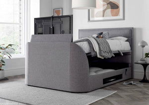 KIR TV Storage Bed - Grey or Slate - Available in Double, Kingsize & Superking