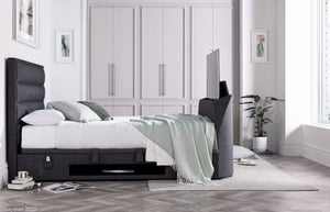 KIR TV Storage Bed - Grey or Slate - Available in Double, Kingsize & Superking