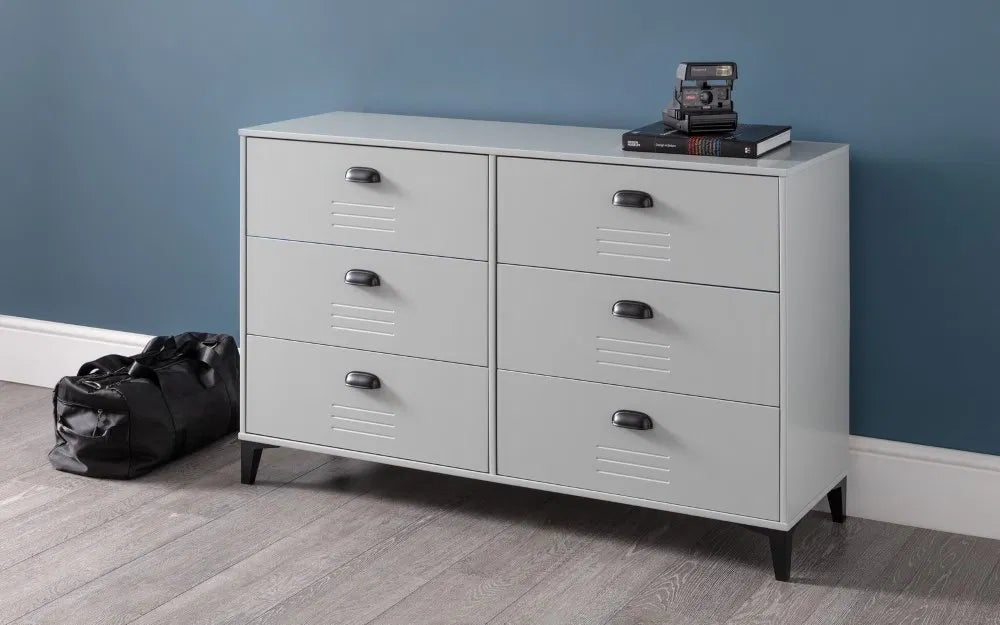 Lakers Locker Style Range - Desk, 1 Drawer Bedside, 6 Drawer Wide Chest & 4 Drawer Chest