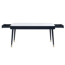 Load image into Gallery viewer, Louis Black Fluted Stone Top Dining Table with Drawers - 90cm D x 190cm W x 77cm H
