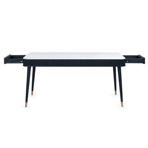 Louis Black Fluted Stone Top Dining Table with Drawers - 90cm D x 190cm W x 77cm H