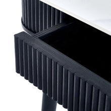 Load image into Gallery viewer, Louis Black Fluted Stone Top Dining Table with Drawers - 90cm D x 190cm W x 77cm H
