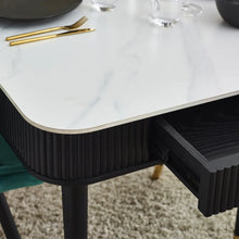 Load image into Gallery viewer, Louis Black Fluted Stone Top Dining Table with Drawers - 90cm D x 190cm W x 77cm H
