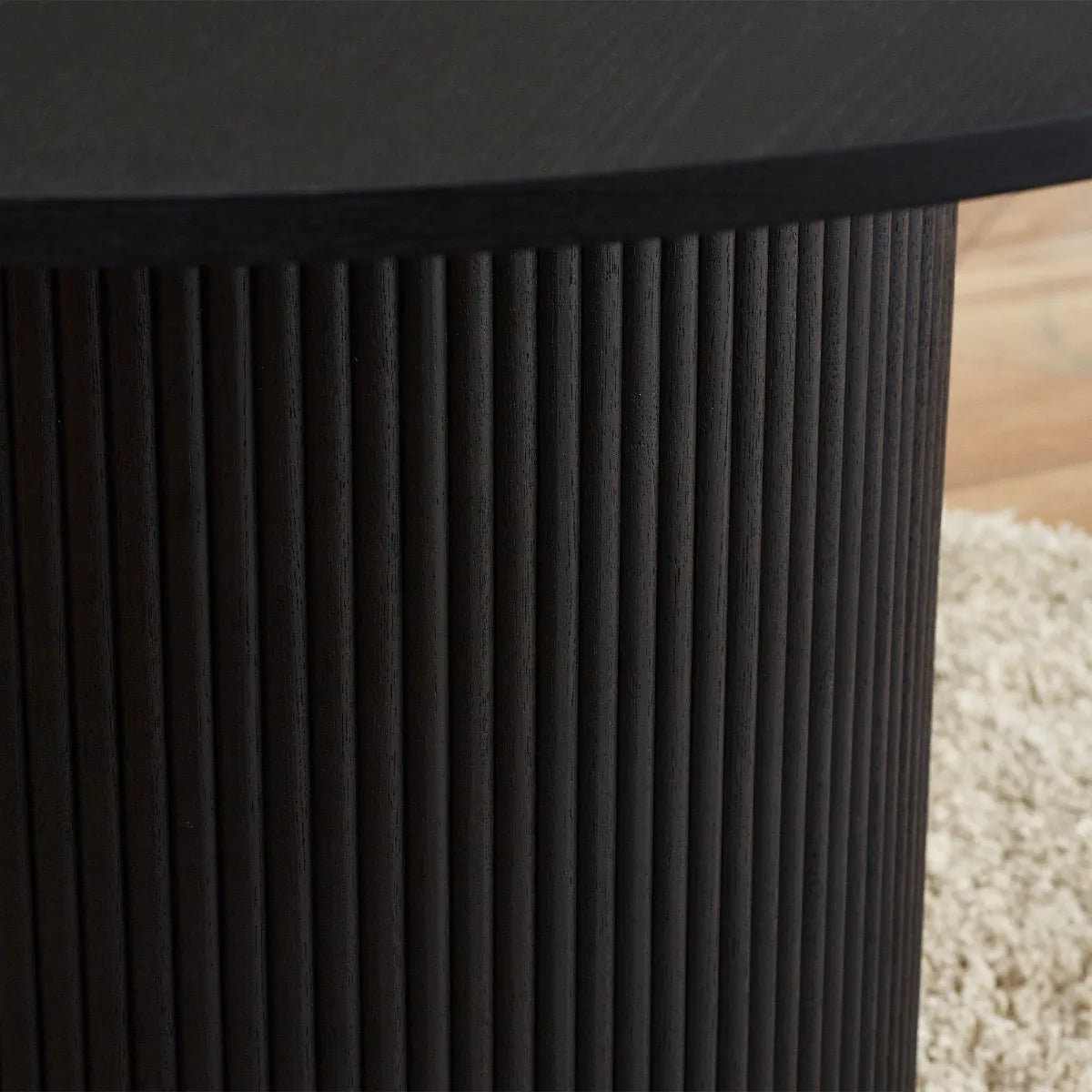 Louis Black Fluted Round Dining Table - 120cm D x 120cm W x 76cm H