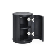 Load image into Gallery viewer, Louis Black Fluted Side Table With Door - 33cm D x 33cm W x 45.5cm H
