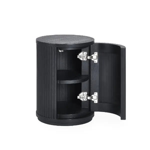 Louis Black Fluted Side Table With Door - 33cm D x 33cm W x 45.5cm H