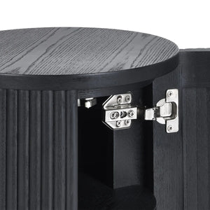 Louis Black Fluted Side Table With Door - 33cm D x 33cm W x 45.5cm H