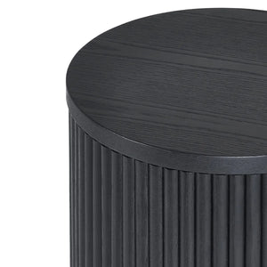 Louis Black Fluted Side Table With Door - 33cm D x 33cm W x 45.5cm H