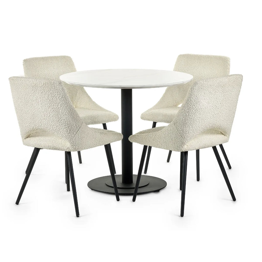 Luca White Marble Effect Round Table - 80W x 80D x 75H CM