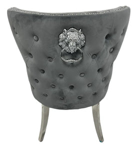 Stylish Lewis Chair Lion Knocker Chrome - Colours available Dark Grey, Light Grey or Mink