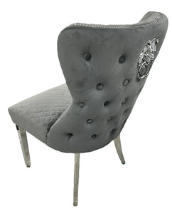 Stylish Lewis Chair Lion Knocker Chrome - Colours available Dark Grey, Light Grey or Mink