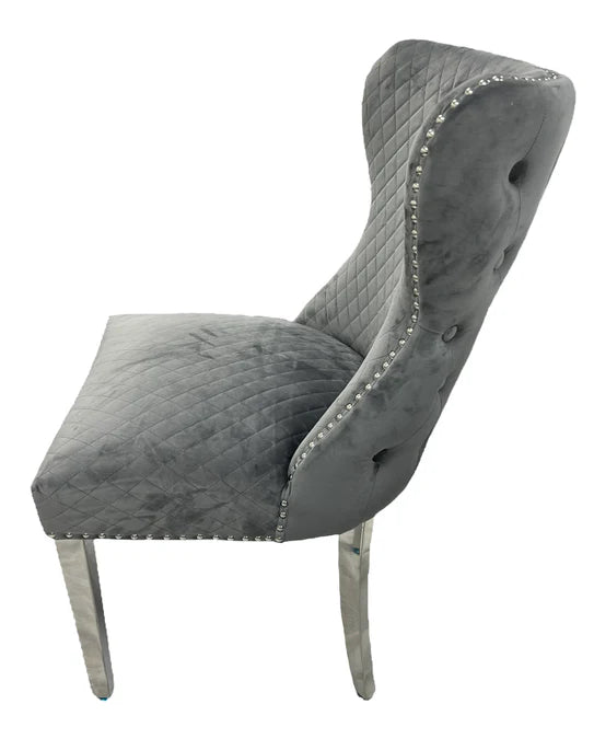 Stylish Lewis Chair Lion Knocker Chrome - Colours available Dark Grey, Light Grey or Mink