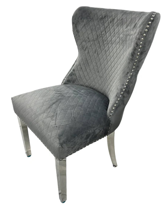 Stylish Lewis Chair Lion Knocker Chrome - Colours available Dark Grey, Light Grey or Mink