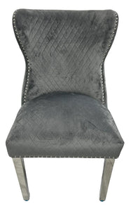 Stylish Lewis Chair Lion Knocker Chrome - Colours available Dark Grey, Light Grey or Mink