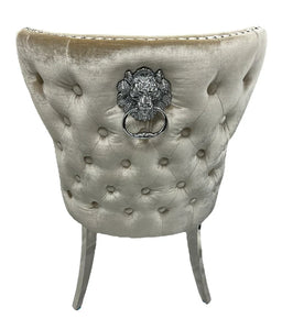 Stylish Lewis Chair Lion Knocker Chrome - Colours available Dark Grey, Light Grey or Mink