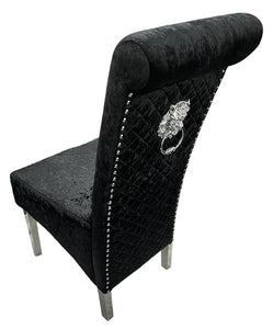 Designer Lucy Chair - PU or Crushed Velvet - Wooden or Chrome Legs - Available in Black, Cream or Dark Grey