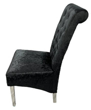 Load image into Gallery viewer, Designer Lucy Chair - PU or Crushed Velvet - Wooden or Chrome Legs - Available in Black, Cream or Dark Grey
