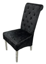 Load image into Gallery viewer, Designer Lucy Chair - PU or Crushed Velvet - Wooden or Chrome Legs - Available in Black, Cream or Dark Grey
