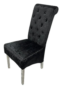 Designer Lucy Chair - PU or Crushed Velvet - Wooden or Chrome Legs - Available in Black, Cream or Dark Grey