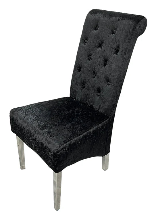 Designer Lucy Chair - PU or Crushed Velvet - Wooden or Chrome Legs - Available in Black, Cream or Dark Grey