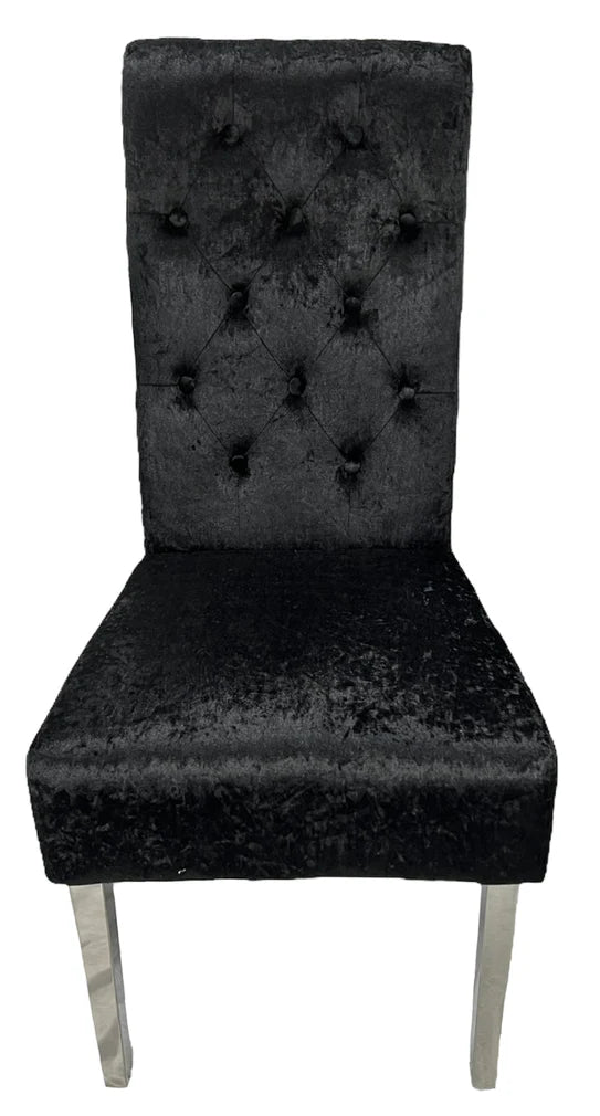 Designer Lucy Chair - PU or Crushed Velvet - Wooden or Chrome Legs - Available in Black, Cream or Dark Grey